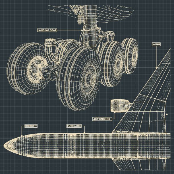 infinity skies Vector illustration of a fragment of drawings of a civilian jet in the retro style